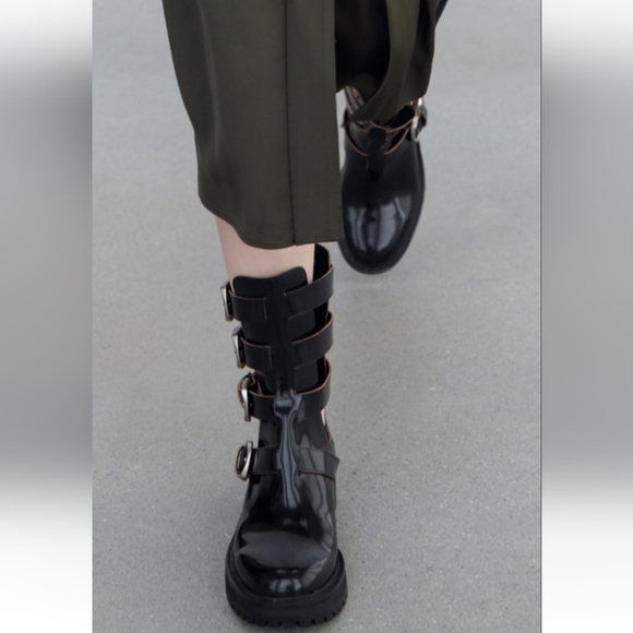 ZARA Leather Buckle Open Sides Boots - Picture 4 of 11